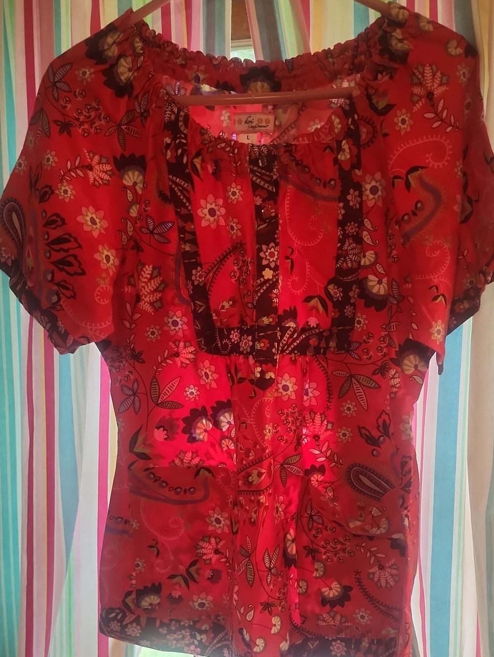 koi Red Floral Scrub Top